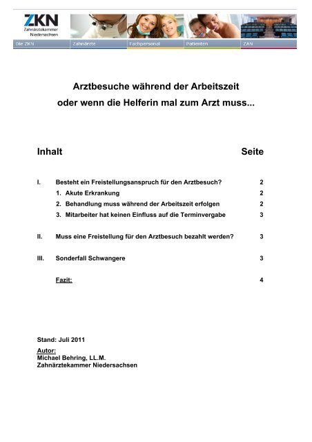 Arztbesuche während der Arbeitszeit - Zahnärztekammer ...