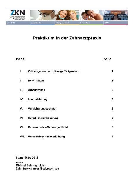 Praktikum in der Zahnarztpraxis - Zahnärztekammer Niedersachsen