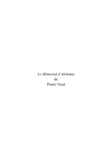 Le Mémorial d'Alchimie de Pierre Vicot - Éditions Beya