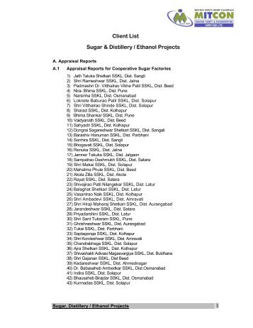 Client List Sugar & Distillery / Ethanol Projects - Mitcon Consultancy ...