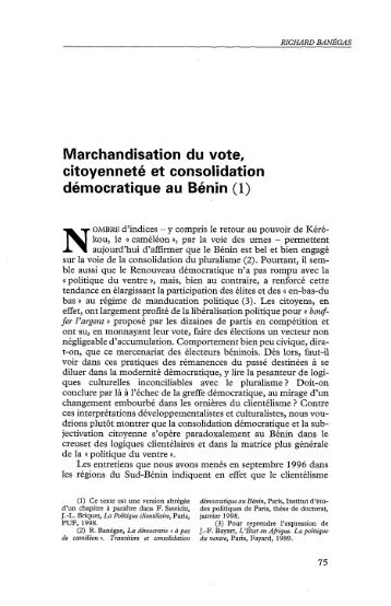 Marchandisation du vote, citoyenneté et ... - Politique Africaine