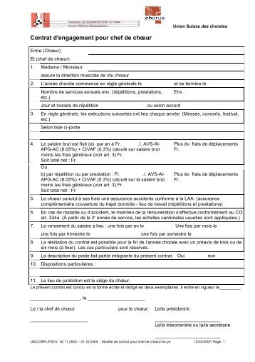 Contrat d'engagement pour chef de chœur - CSCVC