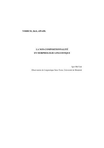 La non-compositionnalité en morphologie linguistique - OLST ...