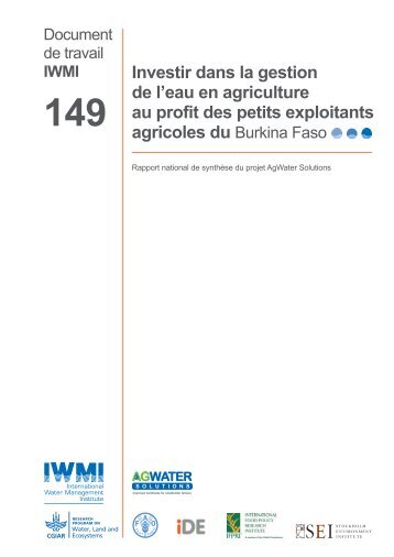 Investir dans la gestion de l'eau en agriculture au profit des petits ...