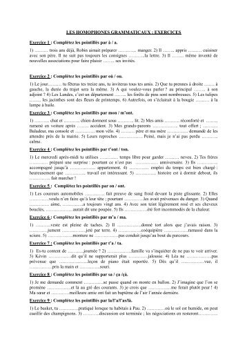 exercice les homophones grammaticaux