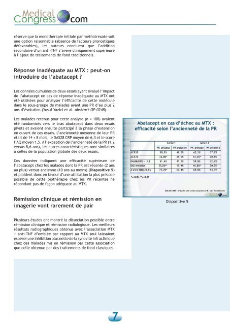 Sommaire Focus sur l'EULAR 2008 - Medical Congress