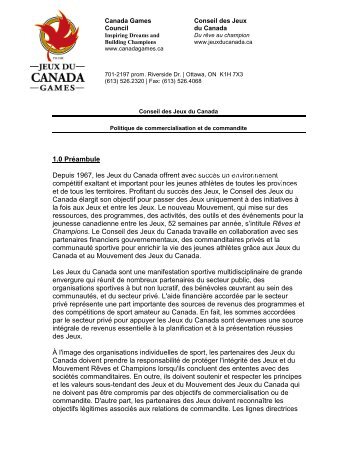 Politique de commercialisation et de commandite - Jeux du Canada