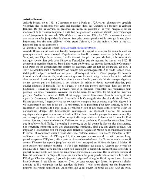 1 Aristide Bruant. Aristide Bruant, né en 1851 à ... - Musicalitis