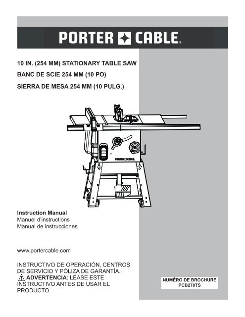 10 IN. (254 MM) STATIONARY TABLE SAW BANC DE SCIE 254 ...