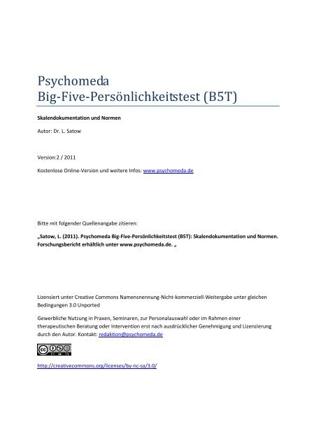 Psychomeda Big-Five-Persönlichkeitstest (B5T ... - ZPID