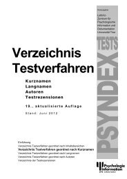 Verzeichnis Testverfahren geordnet nach Kurznamen - ZPID