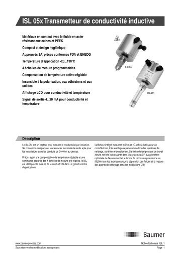 ISL 05x Transmetteur de conductivité inductive - Baumer