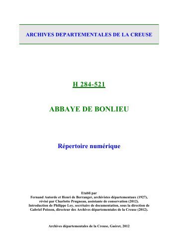 ABBAYE DE BONLIEU - Archives départementales de la Creuse