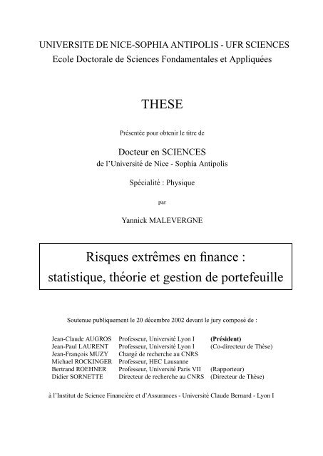 statistique, théorie et gestion de portefeuille - Docs at ISFA