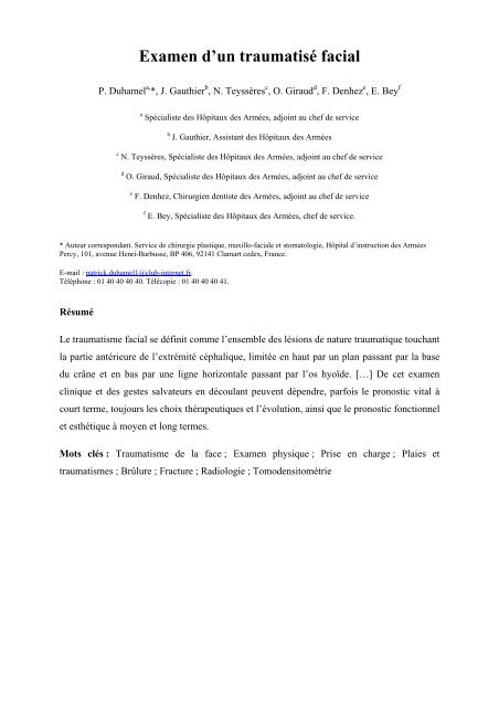 Examen d'un traumatisé facial - EM|consulte