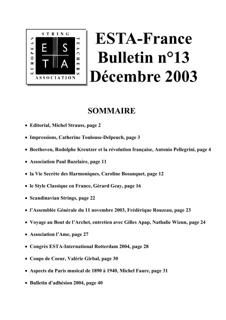 ESTA-France Bulletin n°13 Décembre 2003