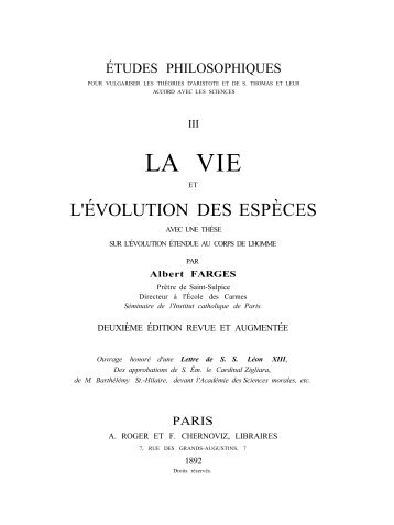 "Études philosophiques", par Mgr Farges, Tome 3 - Thomas d'Aquin ...