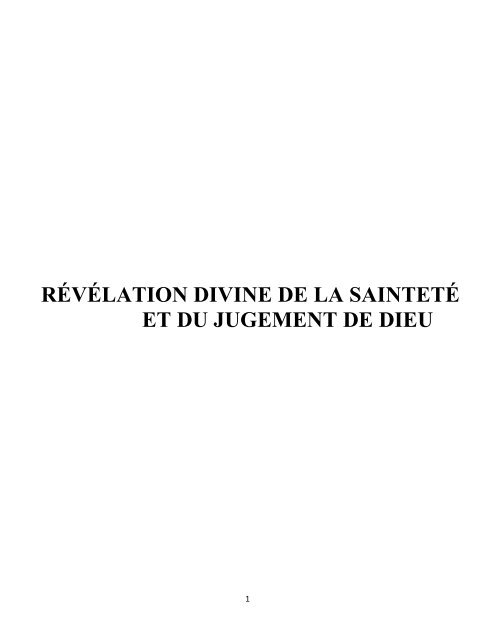 RÉVÉLATION DIVINE DE LA SAINTETÉ ET DU JUGEMENT DE DIEU