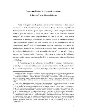 1 Crimes et châtiments dans les histoires tragiques de Jacques Yver ...