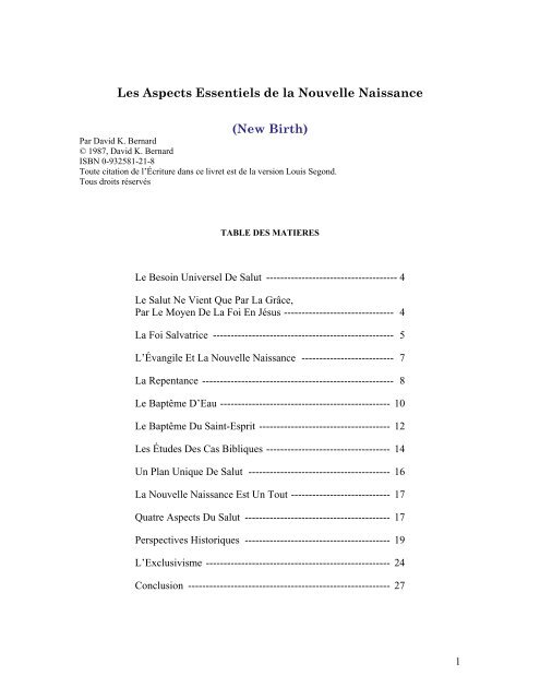 Les Aspects Essentiels De La Nouvelle Naissance Global Tracts