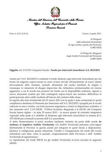 NOTA PROT. n. 3112 - Ufficio scolastico regionale per il Piemonte