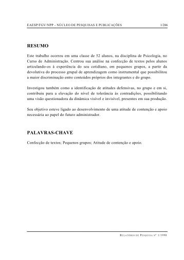RESUMO PALAVRAS-CHAVE - GV Pesquisa