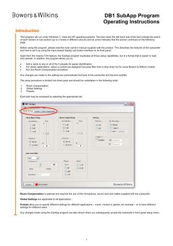 DB1 SubApp Program Operating Instructions - Bowers & Wilkins