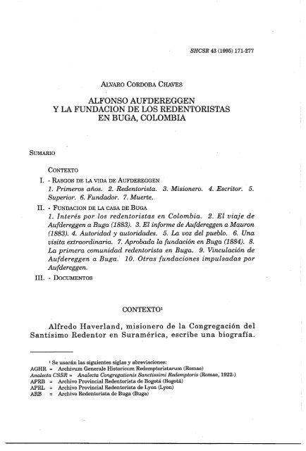 alfonso aufdereggen y la fundacion de los redentoristas en buga ...