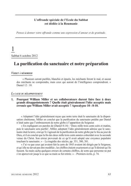 Leçons de l'Ecole du Sabbat - Sda1844.org