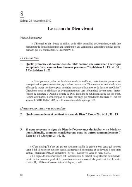 Leçons de l'Ecole du Sabbat - Sda1844.org