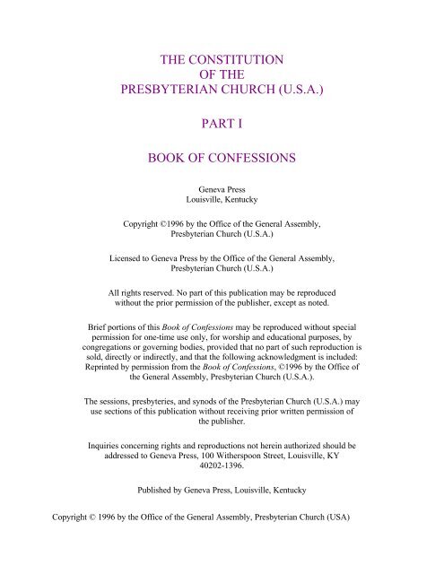 The Book of Confessions - The Presbyterian Leader