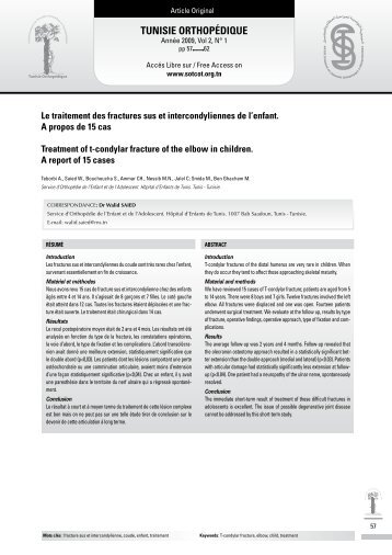 Le traitement des fractures sus et intercondyliennes de l'enfant. - sotcot