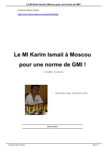 Le MI Karim Ismail à Moscou pour une norme de GMI ! - Maroc-Echecs