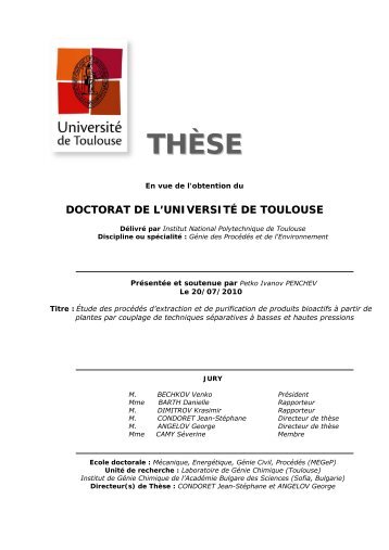 Étude des procédés d'extraction et de purification de produits ...