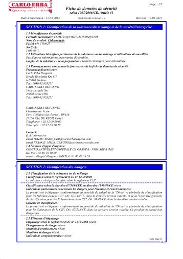 Fiche de données de sécurité - Carlo Erba Reagents