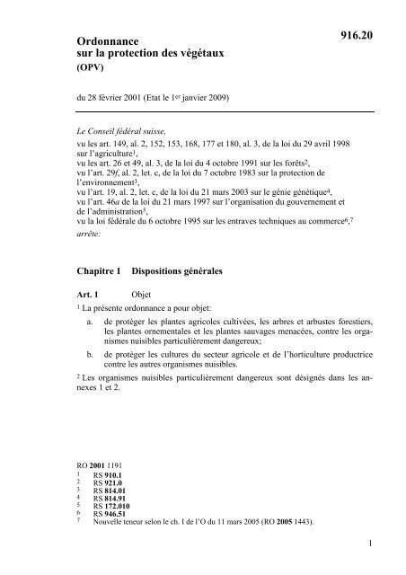 Ordonnance sur la protection des végétaux 916.20 - LexFind