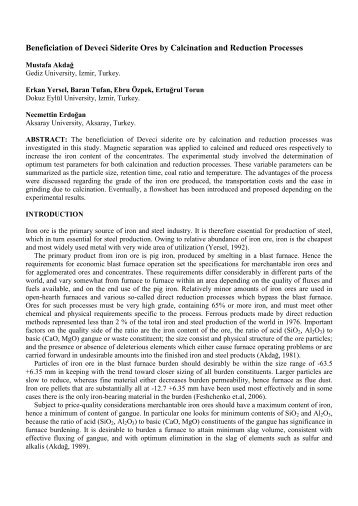 Beneficiation of Deveci Siderite Ores by Calcination and Reduction ...