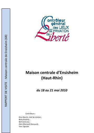 Maison centrale d'Ensisheim - Site du Contrôleur Général des Lieux ...