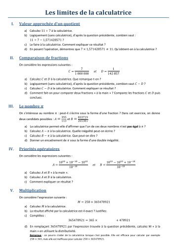 Les limites de la calculatrice - Page personnelle de M. ZERR