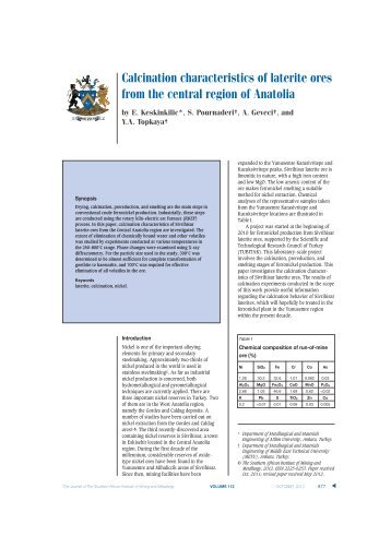 Calcination characteristics of laterite ores from the central - saimm