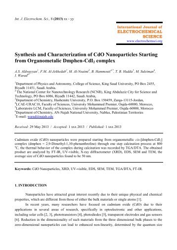 Synthesis and Characterization of CdO Nanoparticles Starting from ...