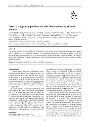 Perovskite type nanopowders and thin films obtained by chemical ...