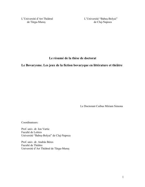 Le résumé de la thèse de doctorat Le Bovarysme. Les jeux de la ...