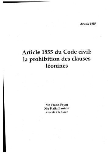 Article 1855 du Code civil. La prohibition des clauses léonines