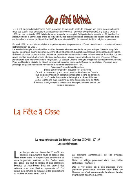 Une Pastorale a eu lieu, à Osse, pour fêter le bicentenaire de la ...