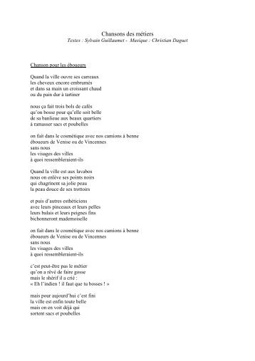 Extraits chansons des métiers - Sylvain Guillaumet