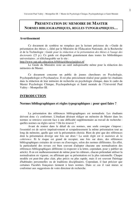 Exemple De Mémoire Master 1 Psychologie Clinique  Le Meilleur Exemple