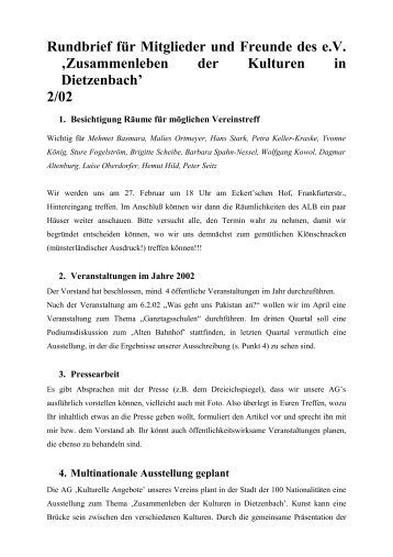 Februar 2002 - Zusammenleben der Kulturen in Dietzenbach