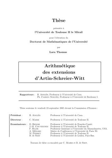 Th`ese Arithmétique des extensions d'Artin-Schreier-Witt