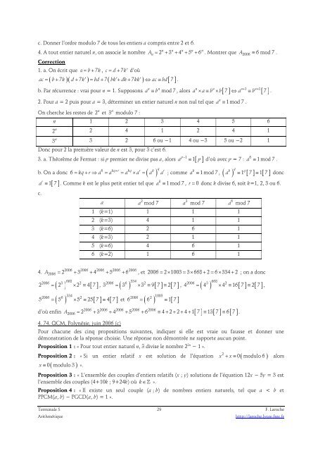 Arithmétique exercices - Laroche - Free